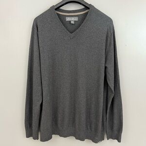 Eddie Bauer Men’s XL Gray V-Neck Cotton Merino Wool Sweater